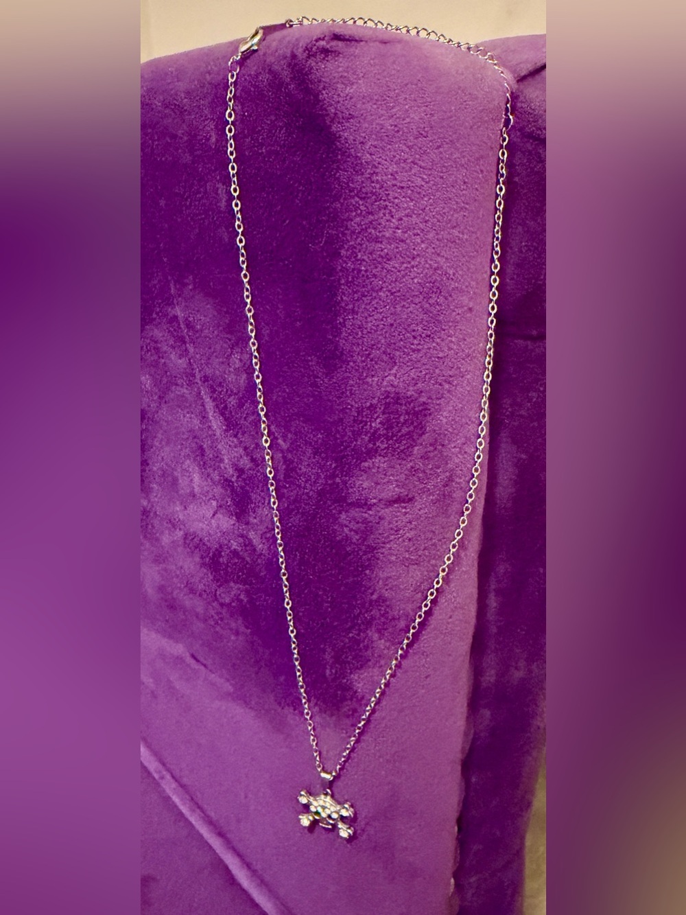 Skull and Crossbones Silver Rhinestone Pendant Necklace - Picture 5 of 9